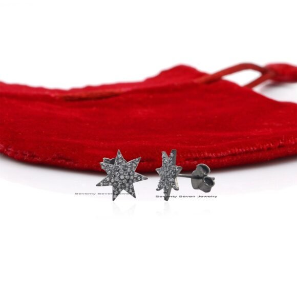 14K Gold Starburst Studs, Pave Diamond Star Studs - Image 2