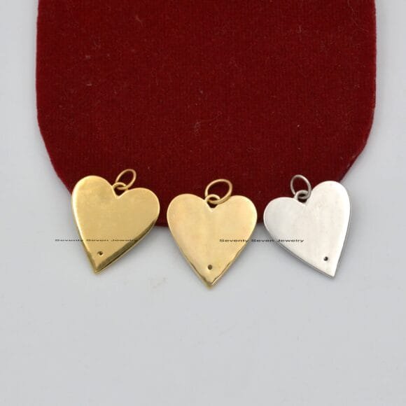 14k Gold Black Enamel Heart Pendant, Gold Enamel Letter Pendant - Image 5