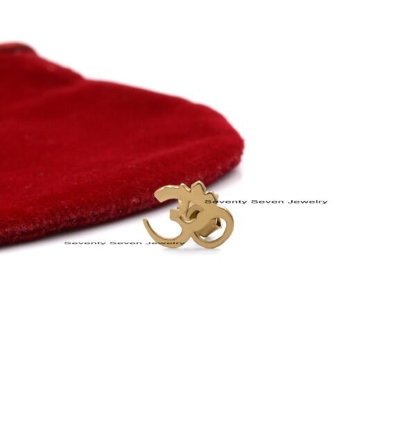 Solid 18K Gold OM Studs, Gold OM Symbol Studs, Delicate OM Studs Earrings