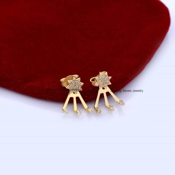 9K Gold Diamond Jackets Earrings, Gold Star Minimalist Earrings - Image 7