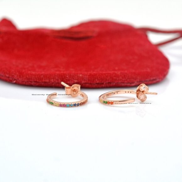 925 Silver Multi Sapphire Hoops, Cubic Zircon Hoop Earrings