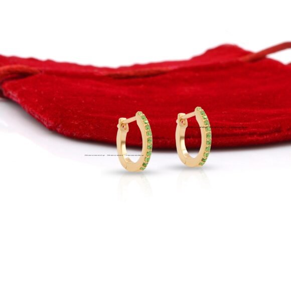 9K Gold Emerald Huggies, Gold Huggies Hoop, Tiny Hoop Huggies - Image 6