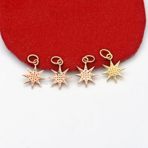 14K Gold Star Burst Diamond Pendant, 14k Star Pendant - Image 9
