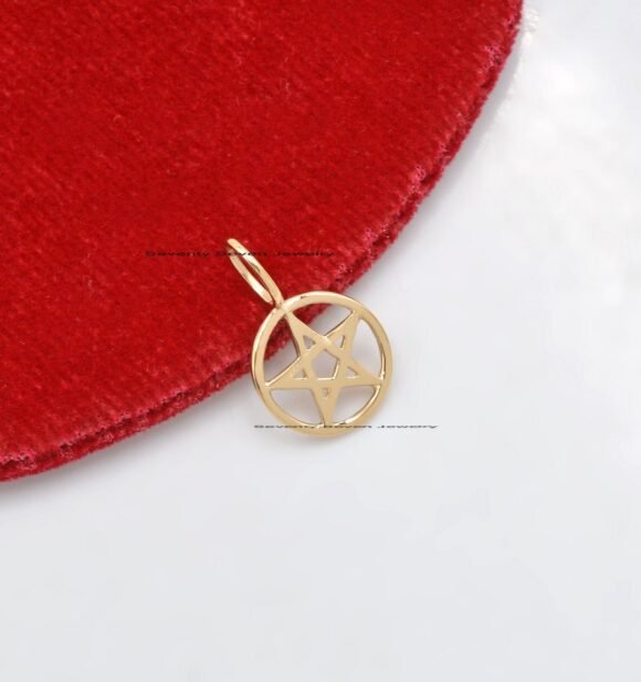 14k Gold Star Pendant, Gold Round Star Pendant, Gold Starburst Pendant - Image 2