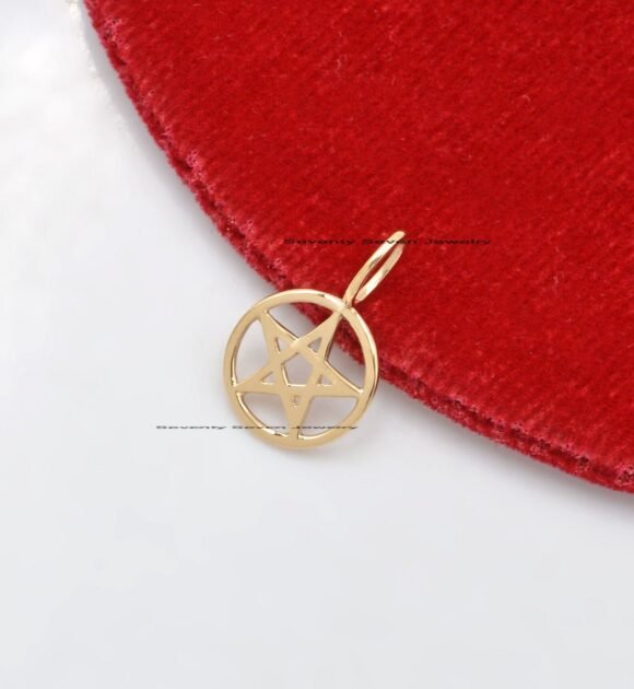 14k Gold Star Pendant, Gold Round Star Pendant, Gold Starburst Pendant