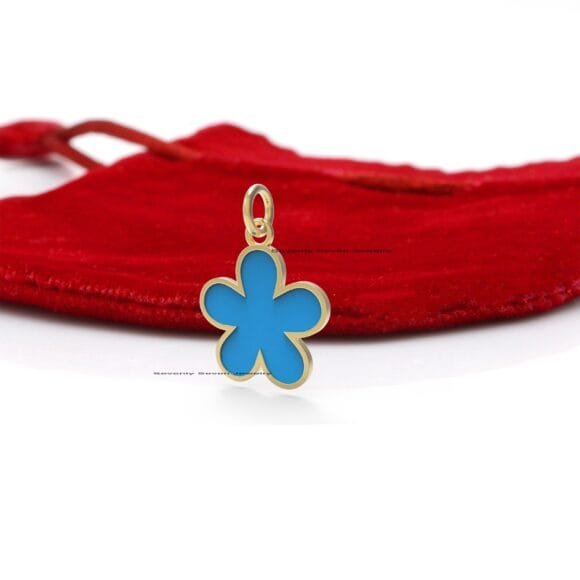 Enamel 14K Gold Flower Charms, 14K Turquoise Enamel Flower Charm - Image 8