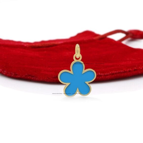Enamel 14K Gold Flower Charms, 14K Turquoise Enamel Flower Charm - Image 3