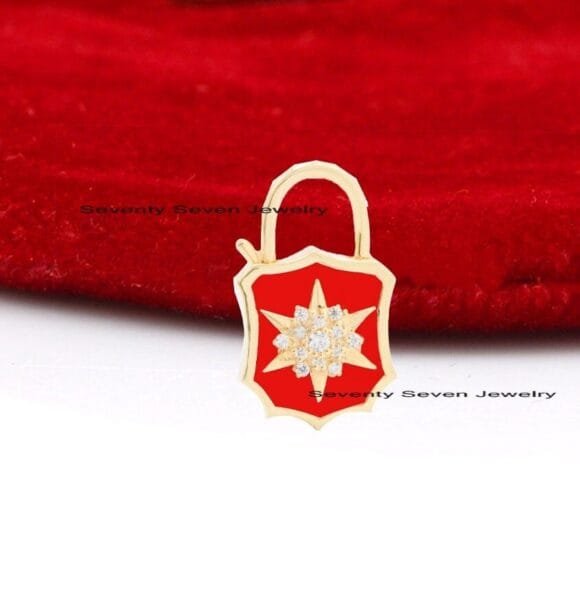 14K Gold Openable Padlock, 14k Blue Enamel Padlock - Image 3