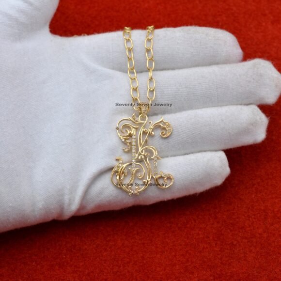 Gold Plated Diamond Monogram Pendant, 2 Letter Monogram - Image 7