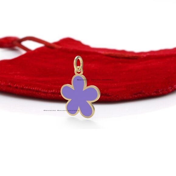 Enamel 14K Gold Flower Charms, 14K Turquoise Enamel Flower Charm - Image 4