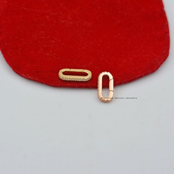 9K Gold SI-GH Lab Diamond Oval Charm Lock, 9K Gold Elongated Charm Holder - Image 2