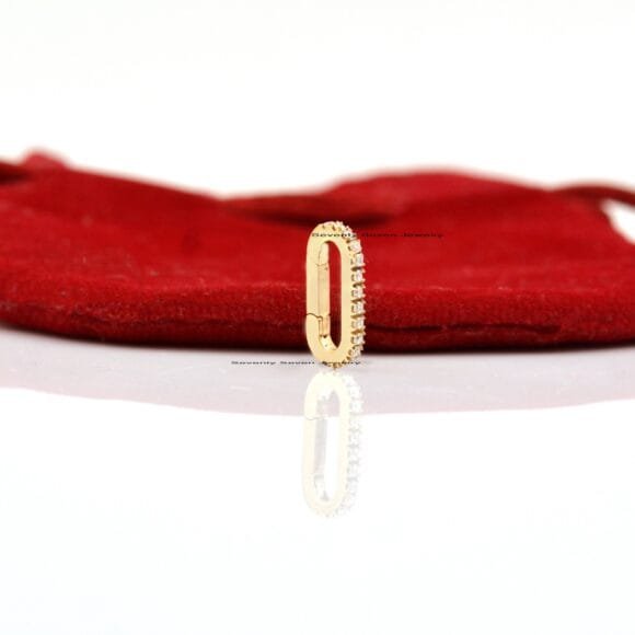 Turquoise Enhancer 14K Gold Charms Holder, SI GH Lab Diamond Gold Elongated Oval - Image 7