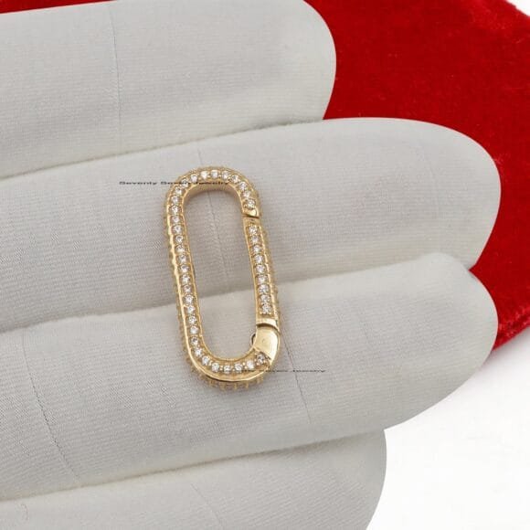 14k Gold Diamond Elongated Enhancer, 3 Side Pave Enhancer Lock - Image 2