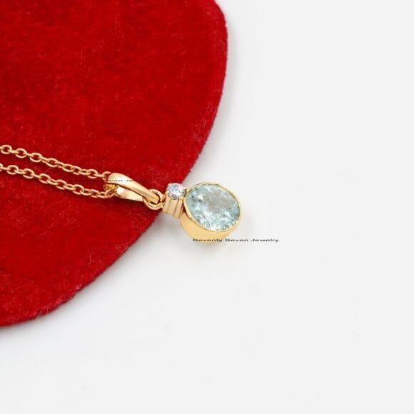 Diamond Solitaire 14K Gold Pendant, Natural Gemstone Drop Charms - Image 5
