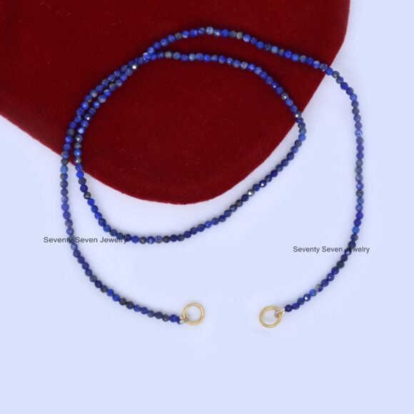 14k Gold Enhancer Beads Chain, Lapis Beads Chain Necklace - Image 2