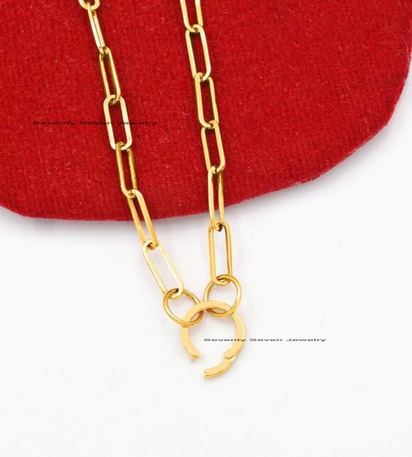 18K Gold Circle Charms Holder, Gold Enhancer Necklace - Image 2