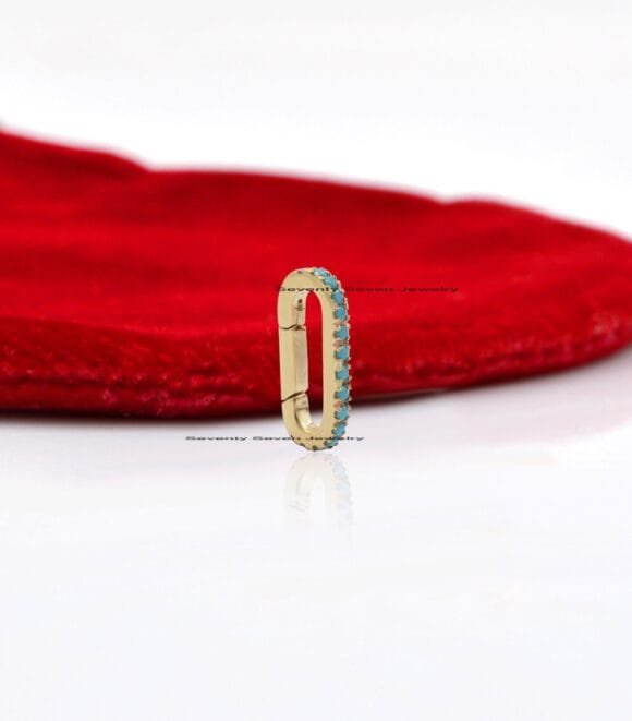 Turquoise Enhancer 14K Gold Charms Holder, SI GH Lab Diamond Gold Elongated Oval - Image 2