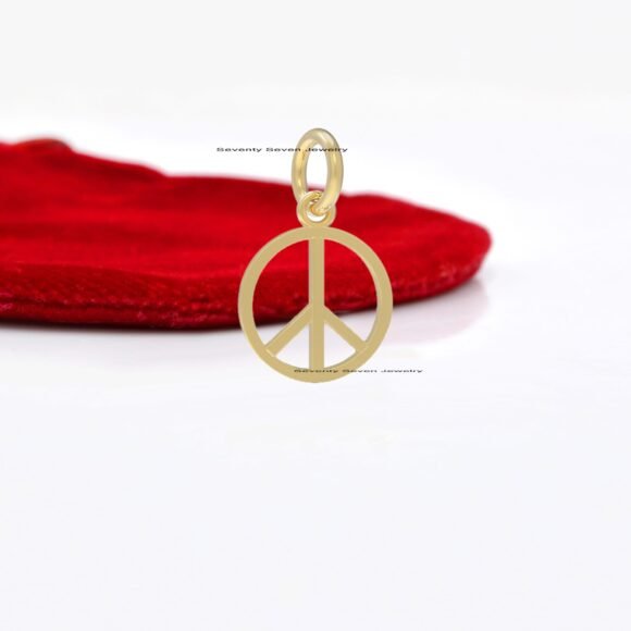 9K Gold Peace Pendant, Peace Sign Pendant Gold, 9K Gold Peace Sign Charm - Image 3