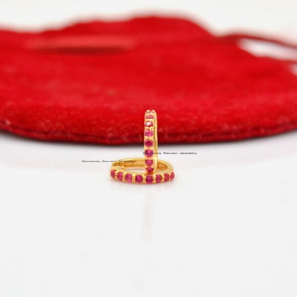 9K Gold Turquoise Huggies, 9K Diamond Huggies, 9k Gold Diamond Huggie Hoops - Image 3