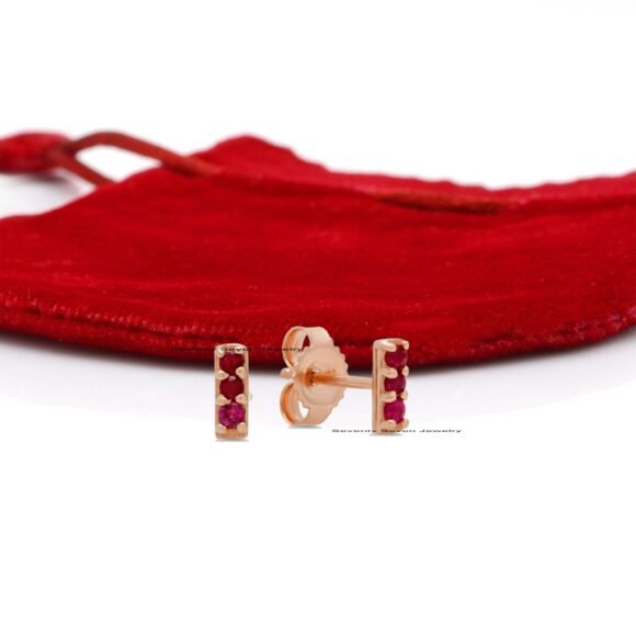9K Gold Diamond Bar Stud Earrings, Dainty Bar Studs, Small Bar Studs - Image 5
