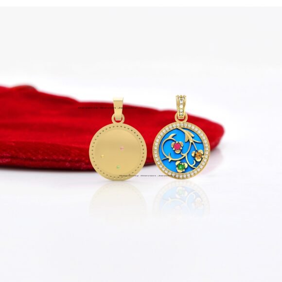 925 Silver Enamel Round Pendant, Diamond Engraving Pendant - Image 2