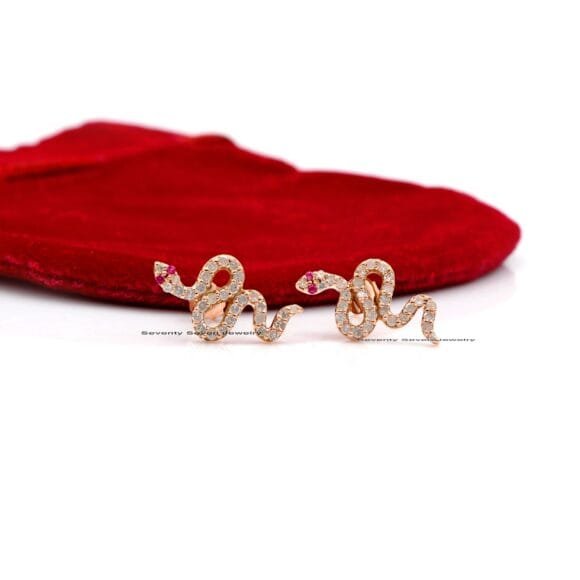 9K Gold Diamond Snake Studs, Snake Stud Earrings Gold