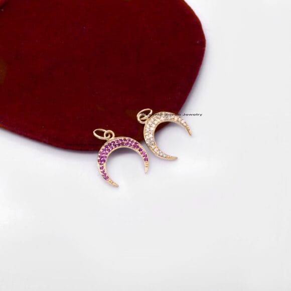 14k Gold Diamond Moon Pendant, Horn Moon Pendant, Moon Pendant - Image 2