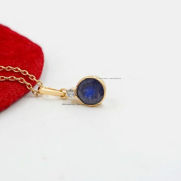 Diamond Solitaire 14K Gold Pendant, Natural Gemstone Drop Charms - Image 6
