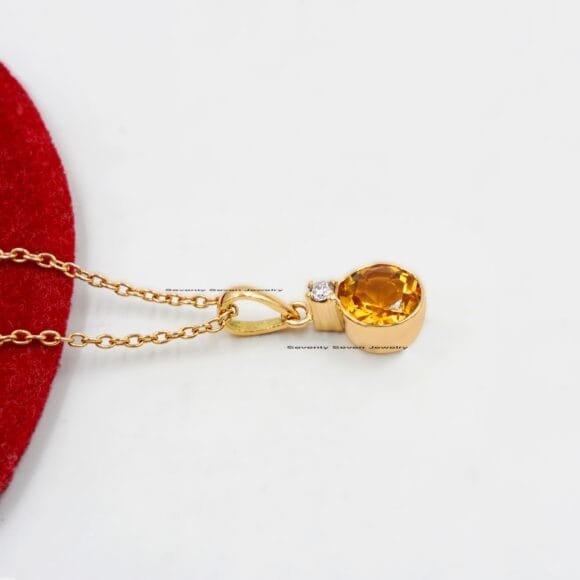 Diamond Solitaire 14K Gold Pendant, Natural Gemstone Drop Charms - Image 7