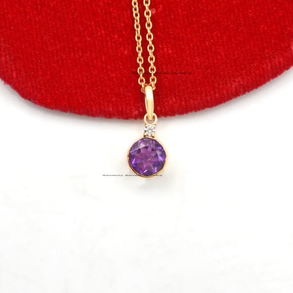 Diamond Solitaire 14K Gold Pendant, Natural Gemstone Drop Charms - Image 4