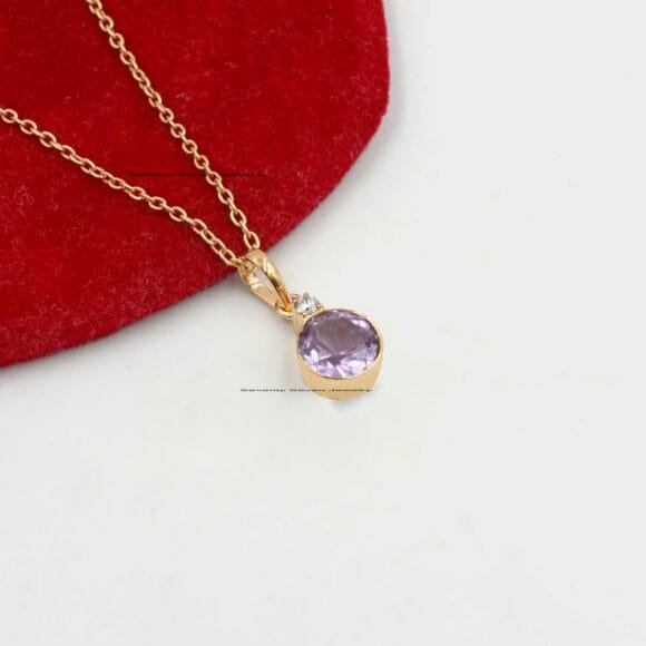 Diamond Solitaire 14K Gold Pendant, Natural Gemstone Drop Charms - Image 9