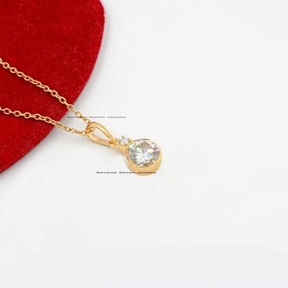 Diamond Solitaire 14K Gold Pendant, Natural Gemstone Drop Charms