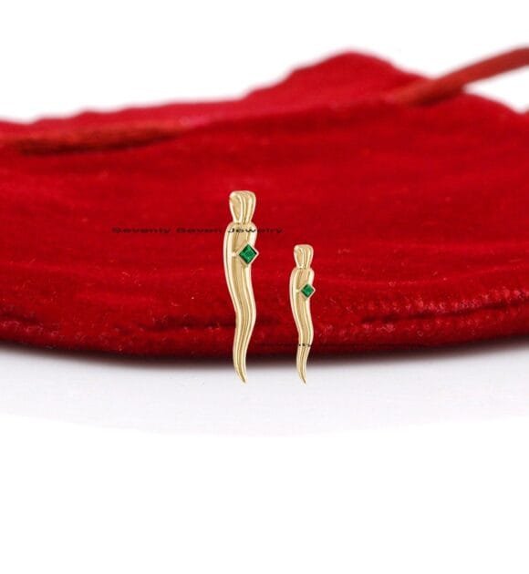 14k Gold Cornicello Horn Pendant, Diamond Horn Pendant - Image 5