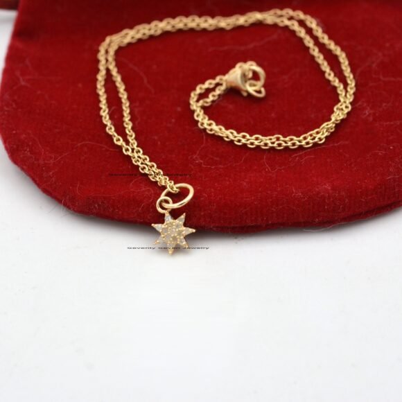 9K Gold Starburst Pendant, Diamond Star Pendant, Star Charm Pendant