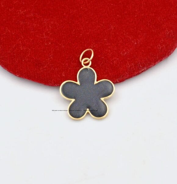 Enamel 14K Gold Flower Charms, 14K Turquoise Enamel Flower Charm - Image 2