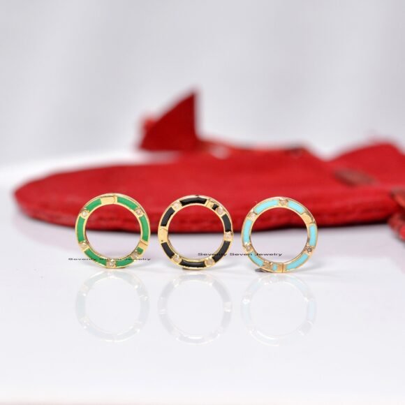 9K Gold Enamel Charm Enhancer, Gold Diamond Round Enhancer - Image 9