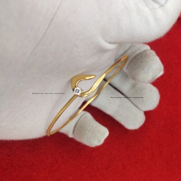 9K Gold Cubic Zircon Bracelet, Bangle Bracelet, Cubic Zircon Bracelet