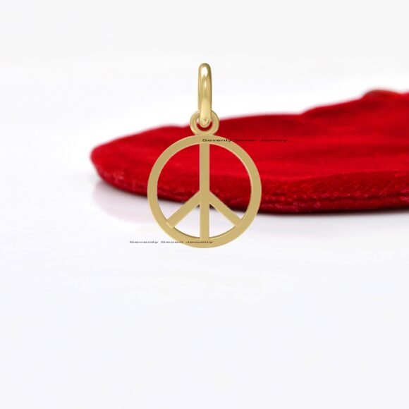 9K Gold Peace Pendant, Peace Sign Pendant Gold, 9K Gold Peace Sign Charm - Image 2