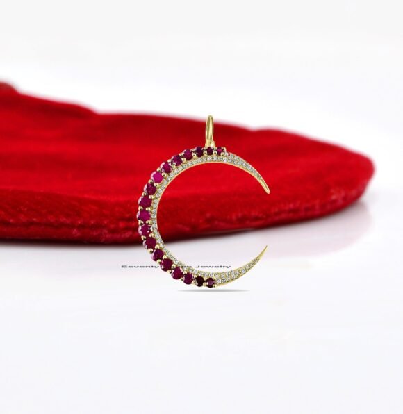 925 Silver Crescent Moon Pendant, Diamond Half Moon Pendant - Image 4