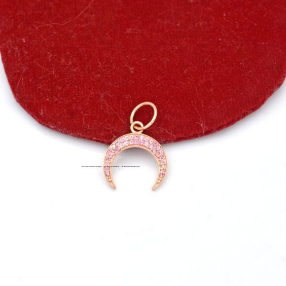 925 Silver Diamond Crescent Moon Pendant, Diamond Half Moon Pendant - Image 4