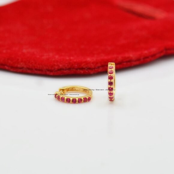 9K Gold Turquoise Huggies, 9K Diamond Huggies, 9k Gold Diamond Huggie Hoops