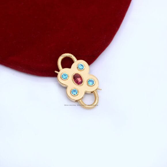 14K Gold Gemstone Floral Padlock, Gold Gemstone Padlock - Image 6