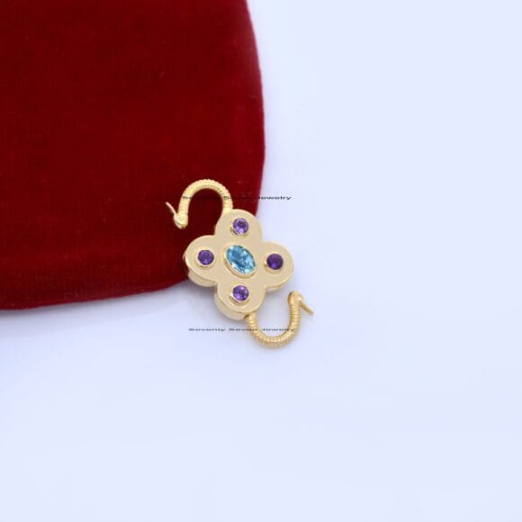 14K Gold Gemstone Floral Padlock, Gold Gemstone Padlock - Image 4