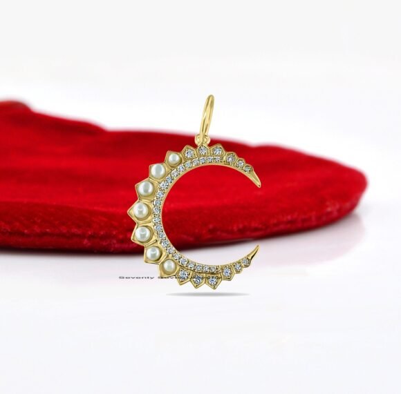 925 Silver Crescent Moon Pendant, Moissanite & Tsavorite Moon Charm - Image 2
