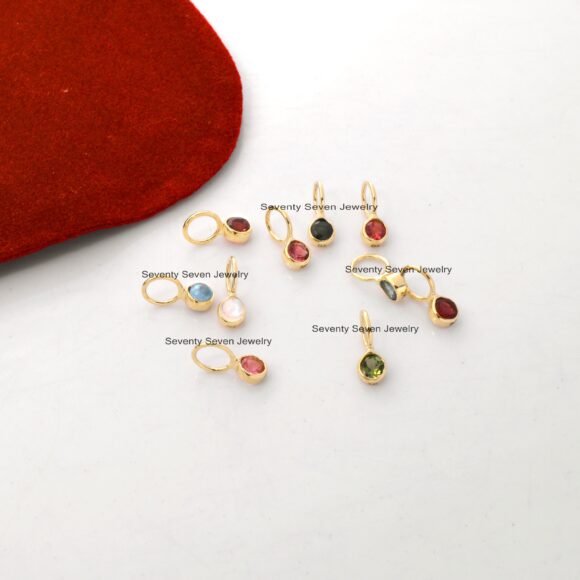 Tiny Drop 14K Gold Pendant, Gold Gemstone Tiny Drop Charms - Image 2