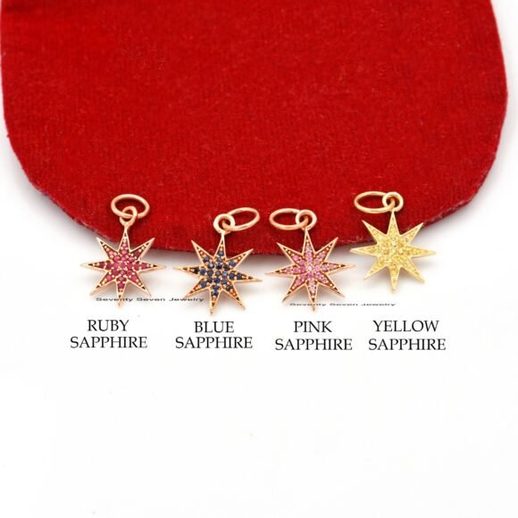 14K Gold Star Burst Diamond Pendant, 14k Star Pendant - Image 3