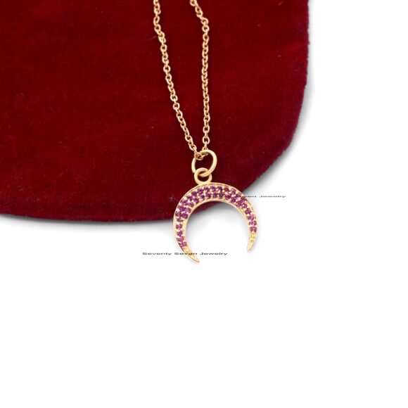 Diamond Crescent Moon 9k Gold Half Moon Pendant, Diamond Moon Pendant - Image 3