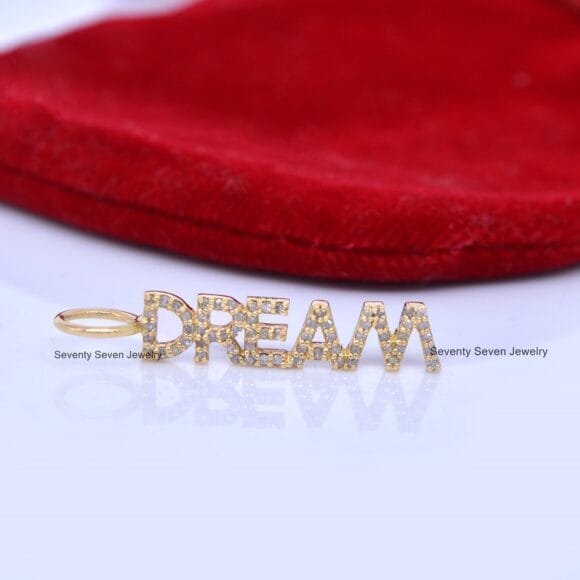 9K Gold Alphabet Pendant, Diamond DREAM Pendant, Gold Letter Pendant - Image 2