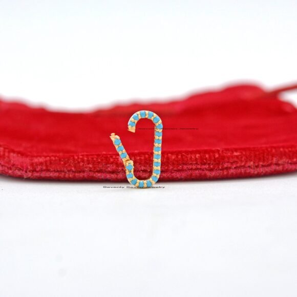 Turquoise Elongated Oval 14K Gold Charm Enhancer, 14K Gold Oval Charm Holder - Image 2