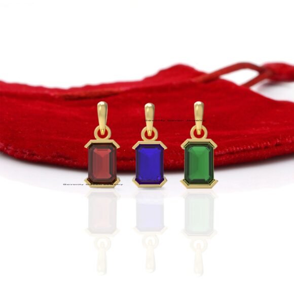 925 Silver Square Drop Pendant, Gemstone Drop Pendant